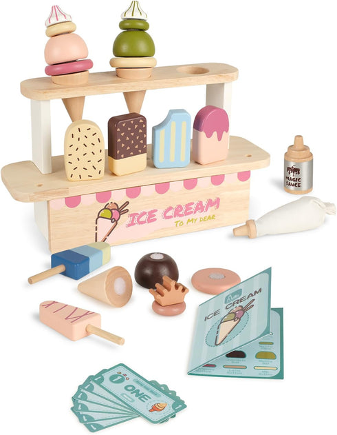 Wooden Ice Cream Toys for Toddlers 3-5, Pretend Popsicles Play Set for