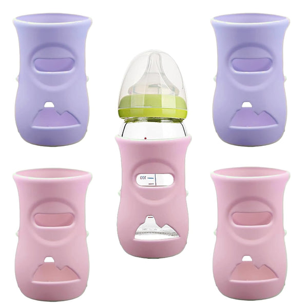 QinSuiKai 4 Pack Silicone Sleeves for Avent Natural Glass Baby Bottles, Anti Breakage