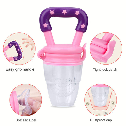 Baby Food Feeder, 3 Pack Silicone Fruit Pacifier Teething Pouches, Pink by Mluchee