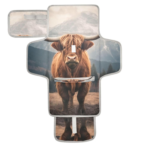 WELLDAY Highland Cow Portable Diaper Changing Pad - Waterproof Foldable Baby Diaper Changing