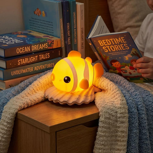 3-Level Cute Clownfish Night Light - Silicone Pat Pat Lamp with Brightness Adjustment, Timer Function, Rechargeable