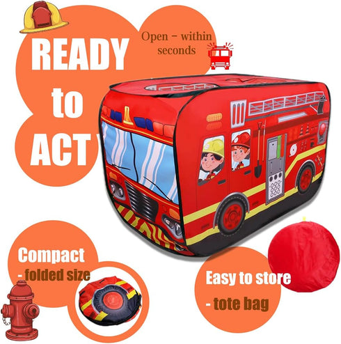 2-3 Pop Up Tent for Kids.Fire Truck Play Tent Role Play Firefighter Tent.Large, Easy to Organize.Birthday Gift