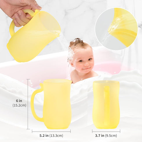 WEYOVGO Baby Bath Rinse Cup - Silicone Shampoo & Body Washing Rinser Cup with Easy Grip Handle - Yellow
