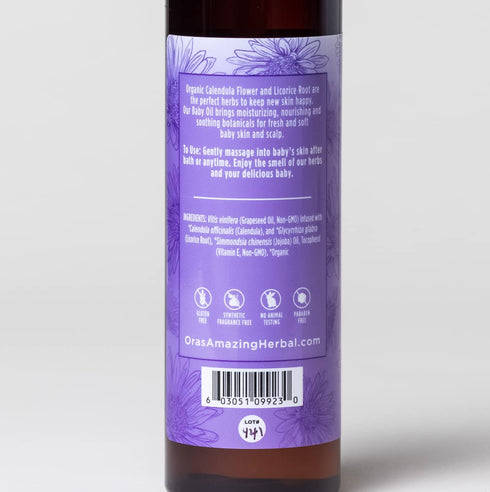Ora's Amazing Herbal Travel Size Natural Baby Oil, Calendula Oil for Baby, Infant Massage, Cradle Cap, Hair Oil