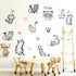 Cartoon Cats Wall Decals - MAIYU 9 Cute Kittens with Butterfly Heart Paw Print Stickers for Kids Room