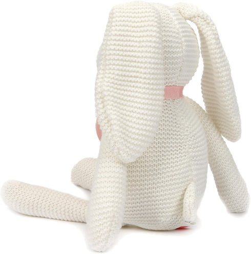 100% Organic Cotton Baby Toys, White Bunny Rabbit Stuffed Animal for Newborn, 7.1"