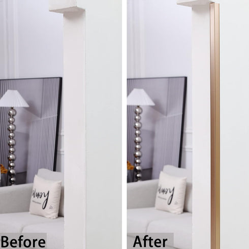 90 35.4in 0.8in (3Pcs) Trimold Matte Gold Aluminum Peel and Stick L Molding Corner Guards with Angle for Wall Door