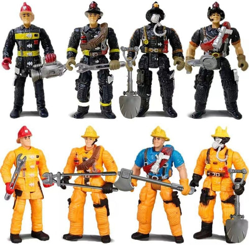 8 Playset Pieces Firefighter Action Figures Fireman Figurines Toys with Tools for Party Decoration People Figures