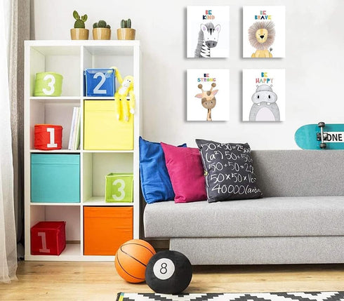Quzenu Nursery Wall Decor Safari Animal Pictures Kids Inspirational Wall Art for Baby Room Decor Cute Animals Canvas
