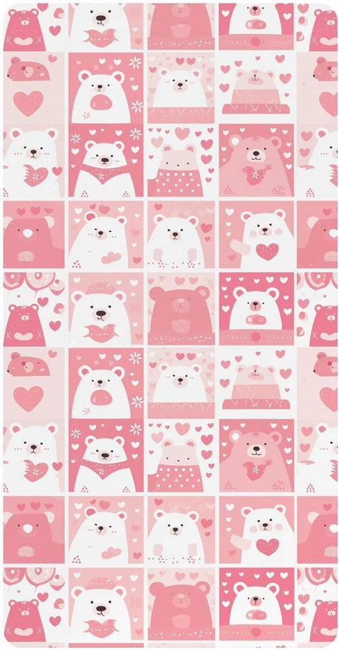 miaozhen Cotton Baby Crib Sheets Soft Breathable Bear White and Peach Playard Mattress