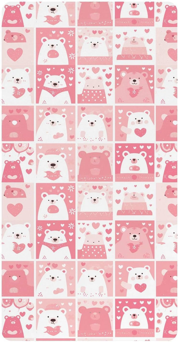 miaozhen Cotton Baby Crib Sheets Soft Breathable Bear White and Peach Playard Mattress