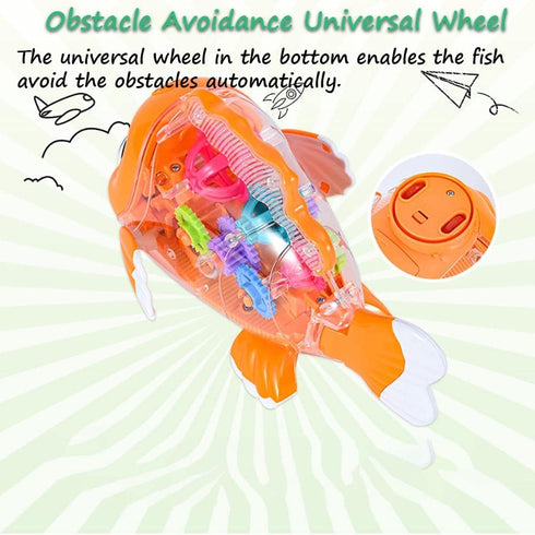 Transparent Mechanical Gear Toy - Goldfish Car Toy with Lights and Music, Universal Wheel Car Toy (Goldfish)