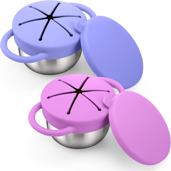 BUSOHA 2 Pack Stainless Steel Toddler Snack Cups - 9 OZ Spill-Proof
