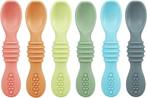 PandaEar 6 Pack Silicone Baby Spoons, Self Feeding 6 Months for Toddler - Baby Led Weaning Utensils Set