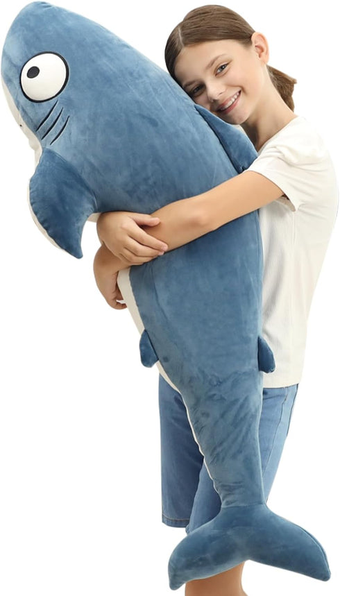 48” Blue Giant Sharks Plush - Large Whale Shark Stuffed Animal, Big Ocean Sea Fish Squishy Body Pillow