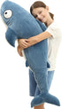 48” Blue Giant Sharks Plush - Large Whale Shark Stuffed Animal, Big Ocean Sea Fish Squishy Body Pillow