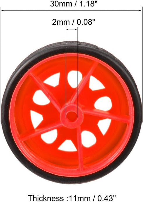 uxcell 30mm Rubber RC Wheel Tires, 4pcs, Red and Black for DIY Model Robots