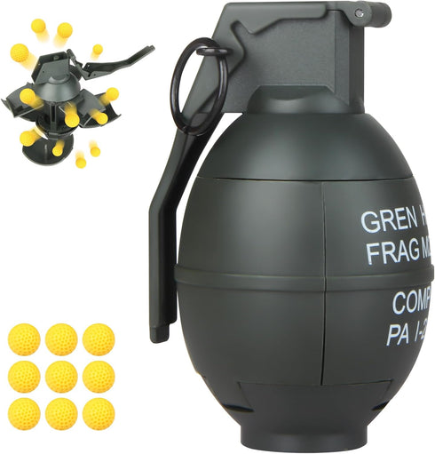Toy Hand Grenade for CS Battle Game with 9 Foam Ammo, Green Tactical Grenade Toy for Age 14 and Up
