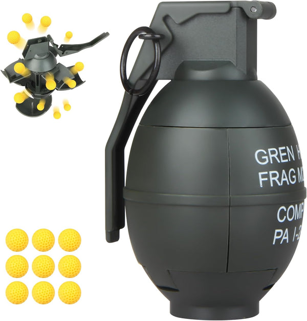 Toy Hand Grenade for CS Battle Game with 9 Foam Ammo, Green Tactical Grenade Toy for Age 14 and Up