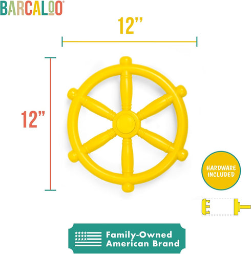 Barcaloo Kids Playground Pirate Ship Wheel – Yellow Jungle Gym Steering Wheel for Swing Set, Childrens Steering Wheel Simulation Toy, Pirate Ship Steering Wheel Toys for Toddlers. Wheel Playset