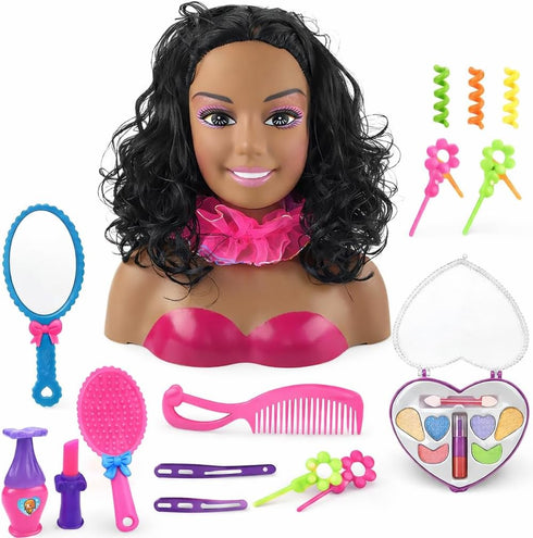 Liberty Imports African American Black Makeup and Hair Styling Doll Head Toy