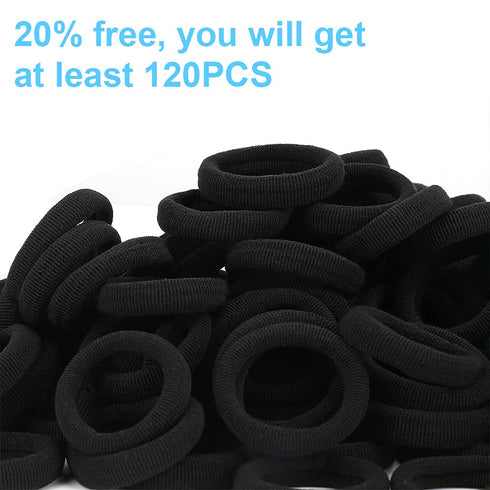 Black Seamless Hair Ties - Cotton Hair Bands, Tiny Elastics Ponytail Holders for Toddlers, 1 Inch, Black