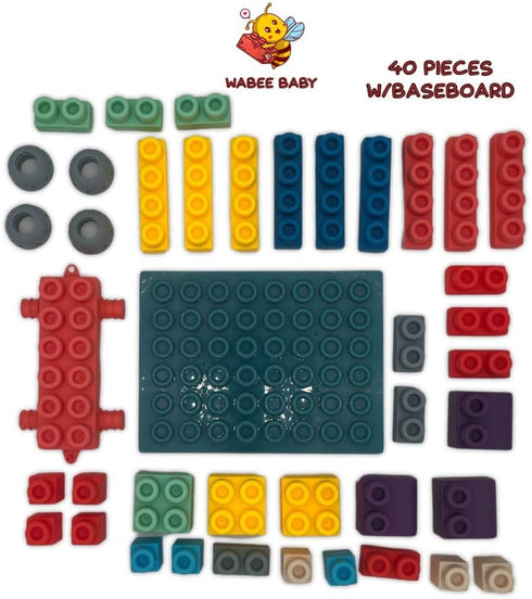 12mo+ Set Soft Rubber Building Blocks with Baseboard - Extra Large Toddler Blocks Ages - Chew-Safe Sensory Stacking