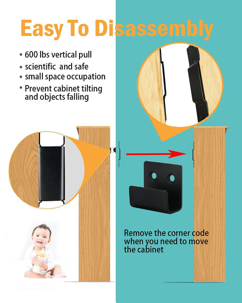 6 Sets Furniture Wall Anchor Furniture Anchors for Baby Proofing Anti Tip Furniture Straps Wall Mount Bracket Safety