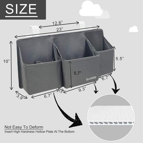 surebaby 3-in-1 Hanging Baby Diaper Caddy, Diaper Caddy Organizer Holder For Baby Crib, Nursery Organization Diaper