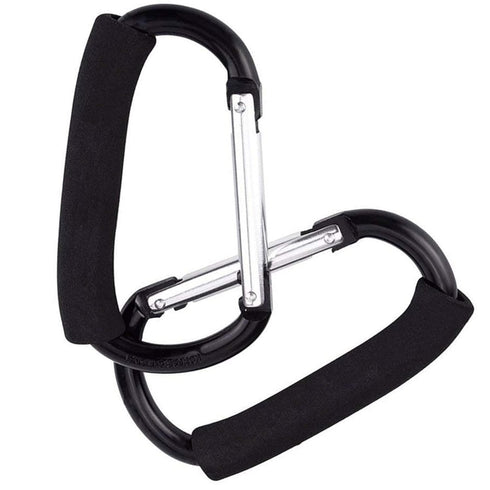 Aubcee 2 Packs Large Stroller Hooks, Aluminum Grocery Bag Handle Organizer Hook or Diaper Bags Holder- Black
