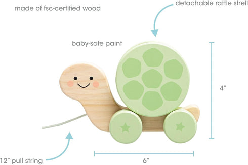 12m+ Pearhead Wooden Turtle Push and Pull Toy, Montessori Shake and Rattle Shell, Baby Walking and Gross Motor