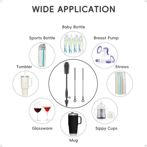 Set Free,3 Silicone Cleaning Brush Kit,Water Bottle and Straw Cleaner Brush for Tumbler,Baby Bottle,Breast Pump