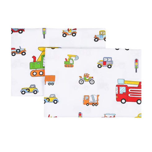 Kids Toddler Pillowcases 100% Cotton, 14x19, 2 Packs, Fits Kid Toddler Bedding Pillow 14x19, Construction Vehicle Cars