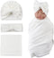 OMUKY Newborn Receiving Blanket Bow Headband and Beanie Set Baby Swaddle Receiving