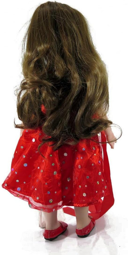 18 Inch Girl Doll Clothes and Accessories - Beautiful Red Dress with Dots Outfit