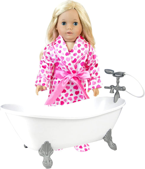 Set 18" Sophia's Classic White Clawfoot Bathtub with Handheld Shower Head and Faucet Furniture for Dolls, White/Silver