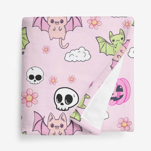 SqtmuHLuo Pink Halloween Baby Blanket Boy Girl Gift Neutral Cartoon Bat Cute Pumpkin Skull Soft Flannel Fleece Nursery