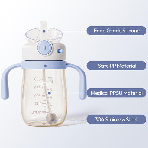 1-3 10floz NCVI PPSU Milk Straw Sippy Cup Spill Proof for Toddlers Years Old, Lightweight Baby Training Water Bottle