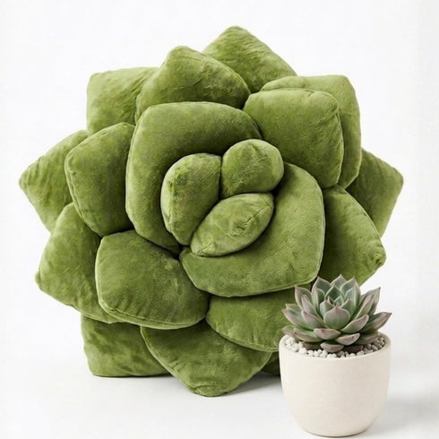 16" 3D Green Philosophy Co. Succulent Pillow Soft Decorative Flower Throw Pillow, Unique Olive Green Plush Flower