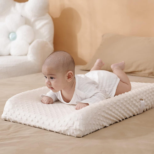 Solid Changing Table Pad Cover, Fits 32"/34''x16" Contoured Diaper Pad, Ultra Soft Cozy Minky Dots (Beige)