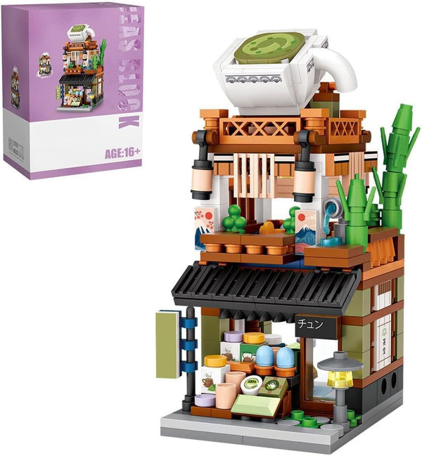 Japanese Street View Matcha Shop Building Kits, 379 PCS Modular House Mini DIY Model Set for Adults