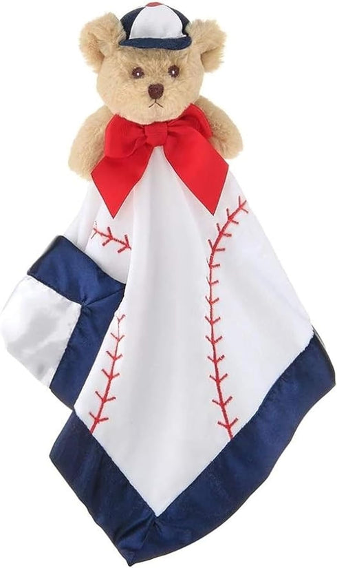 Bearington Collection Lil’ Slugger Snuggler Plush Baseball Lovey, 15 in Plush & Satin Security Blanket