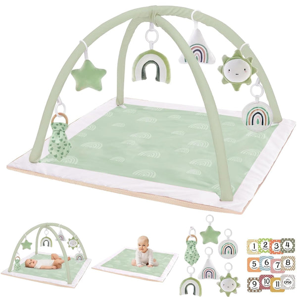 Mallify Washable Tummy Time Mat, Baby Play Gym with 6 Featured Toys,