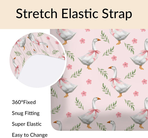 Cstdyfrv 28x52 Cute Geese Boho Floral Baby Crib Sheets Farmhouse Geese Pink Bows Toddler Bedding Bed Sheets Farm Animal
