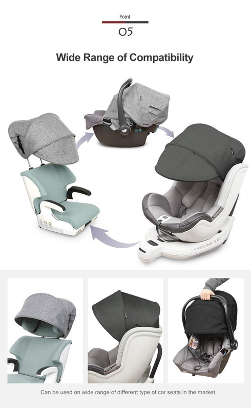 Black Car Seat Sun Shade Extender Canopy