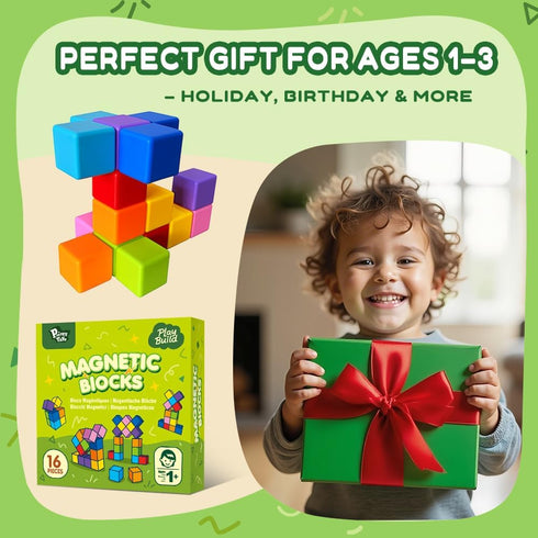 1.65 Inch 3D 8 1-3 (16PCS) Pairez Toys Magnetic Blocks, Large Magnetic Building Blocks for Toddlers, Magnet Cubes
