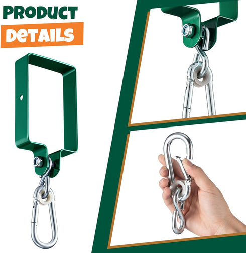 Dunzy 4 Pieces Metal Swing Set Accessories, Snap Hooks and Hangers for Connecting to Wooden Sets