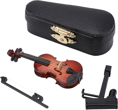 Wooden Miniature Cello with Stand - Mini Musical Instrument Dollhouse Model Home Decoration