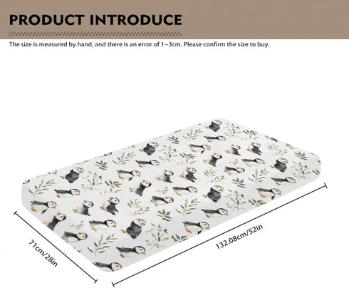 Wicbfdfv 28"x52" Watercolor Puffins Boho Leaves Fitted Crib Sheet for Baby Girls Boys Cute Bird Baby Sheet for Standard
