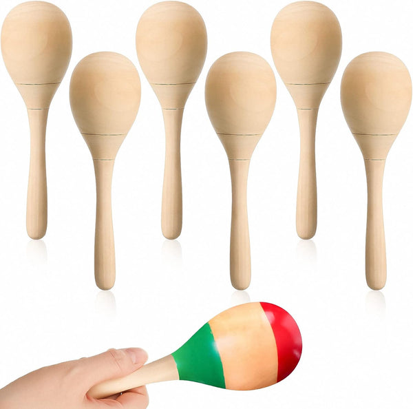 Leitee 6 Pcs DIY Wood Maracas Unfinished Hand Painted Maracas Party Favor